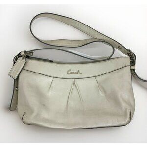 COACH Ashley 2012 Leather SHIMMERY Platinum White Crossbody BUCKLE STRAP F15512